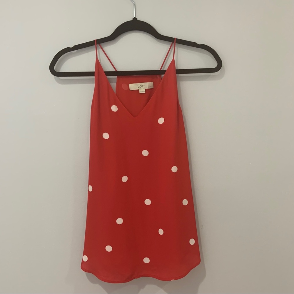 Loft Red and White Polka Dot Tank Top